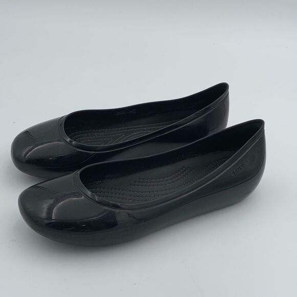 Crocs Black rubber Women's Flats slip on ballet waterproof comfort size 8 - Picture 4 of 10